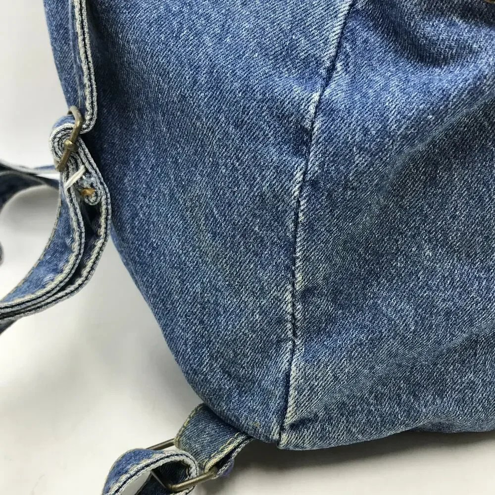Vintage Riders Blue Jean Denim Backpack Leather Accents Utility Book Bag 90s